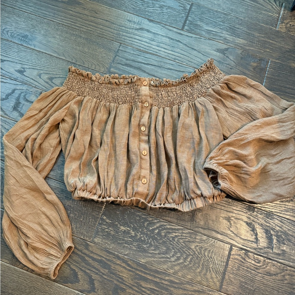 Boho off the shoulder button up top